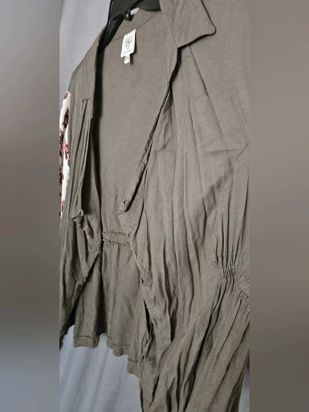 Self Esteem Taupe Open-Front Dress Jacket with Rose Floral Sleeves